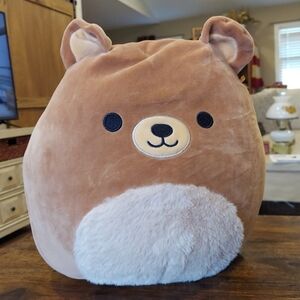 Squishmallows 12" Inch Omar The Brown Bear Fuzzy Belly Round Squishy Body EUC